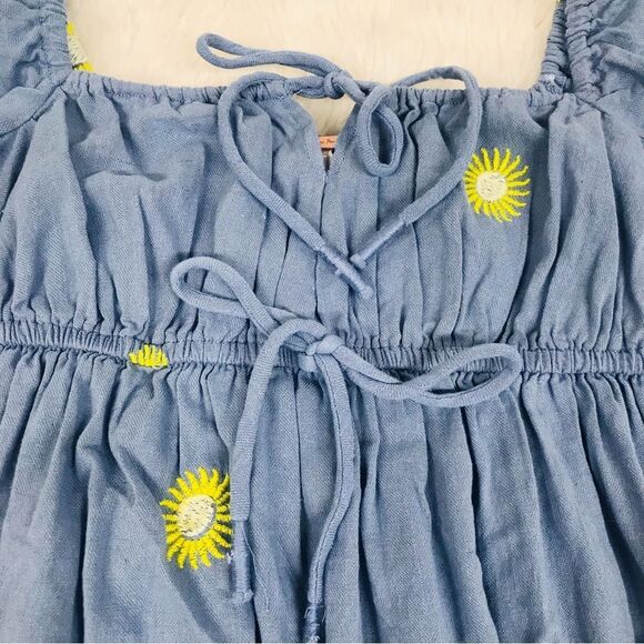 FREE PEOPLE Emory Boho Embroidered Square Neck Puff Sleeve Peasant Dress Size XS - Picture 5 of 15